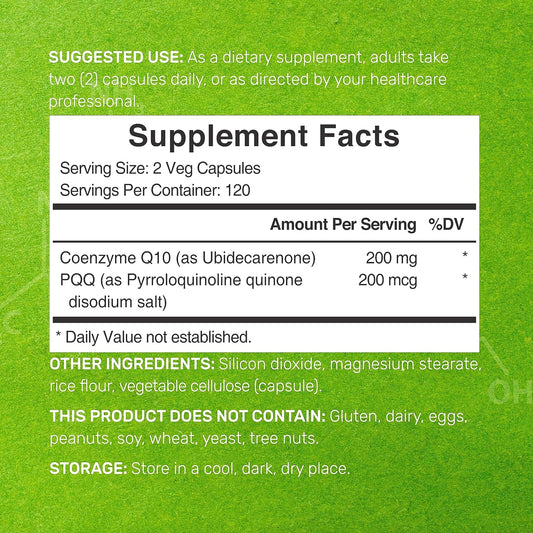 DEAL SUPPLEMENT CoQ10 200mg & PQQ 200mcg, 240 Veggie Capsules ? 2 in 1 Coenzyme Q10 Supplement for Better Absorption ? Antioxidant Support for Energy, Brain, & Heart Health ? Non-GMO