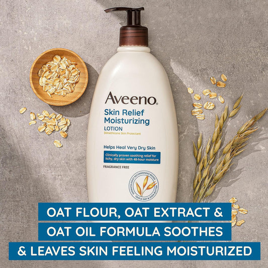 Aveeno Skin Relief 24-Hour Moisturizing Lotion For Sensitive Skin With Natural Shea Butter & Triple Oat Complex, Unscented Therapeutic Lotion For Extra Dry, Itchy Skin, 8 Fl. Oz