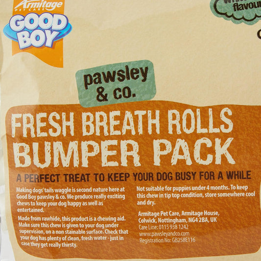 Good Boy - Fresh Breath Rolls - Dog Chews - Made From 100 Percent Natural Rawhide - Pack Of 18 - Dental Chews For Dogs