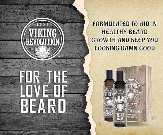 Viking Revolution Beard Care Set With Argan & Jojoba Oils - Softens, Smooths & Nourishes Facial Hair Growth - Peppermint And Eucalyptus Scented Wash & Conditioner (5 Oz)