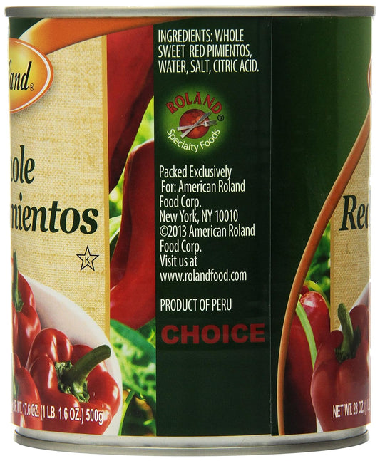Roland Foods Whole Red Pimiento Peppers, 28 Ounce Can, Pack of 4