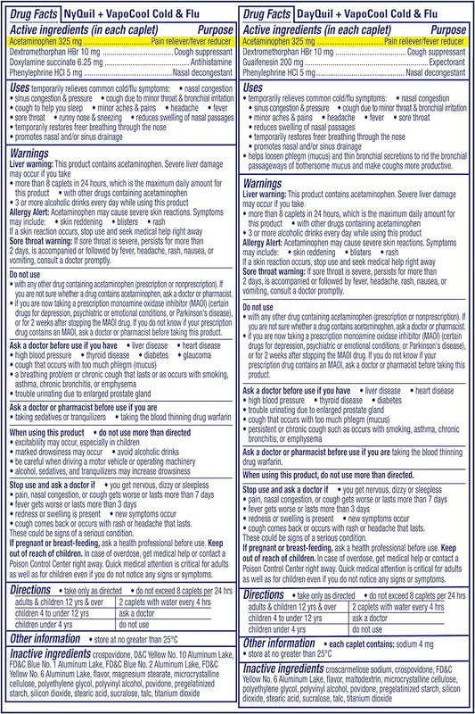 Vicks Dayquil And Nyquil Vapocool Severe Combo Cold & Flu + Congestion Medicine, Max Strength Relief For Fever, Sore Throat, Nasal Congestion, Sinus Pressure, Cough, 48 Count - 32 Dayquil, 16 Nyquil