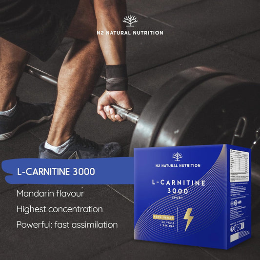 L-Carnitine 3000 Pure 20 Ampoules Pre-Workout Booster. For Strength, Fitness, Sport. Vegan Certified Ce. N2 Natural Nutrition