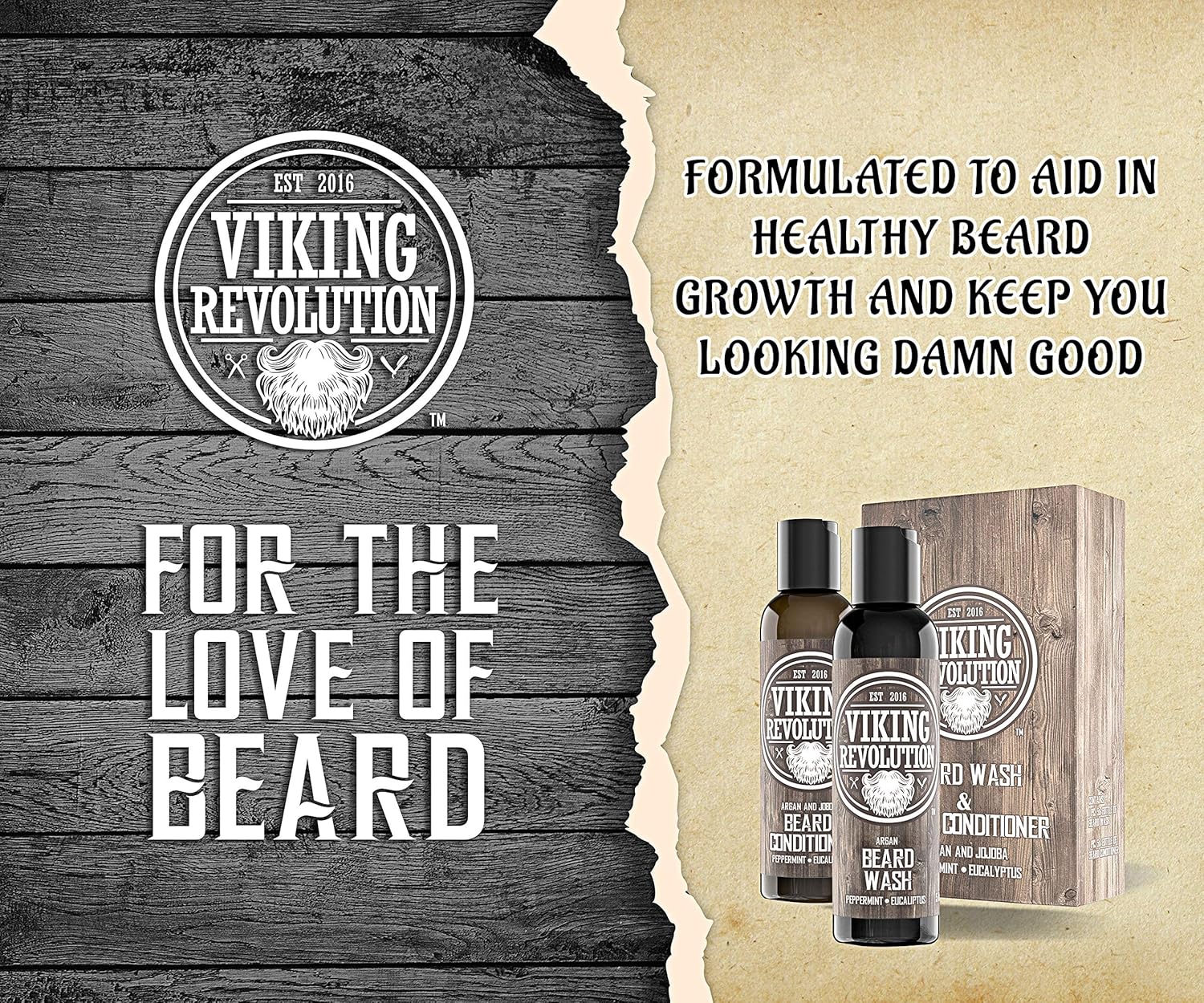 Viking Revolution Beard Shampoo and Conditioner Set - Top-tier Beard Care Kit with Argan & Jojoba Oils for Healthy Beard Growth, No Itching or Irritation, Rich Lather, Eucalyptus Scent (10 oz) : Beauty & Personal Care