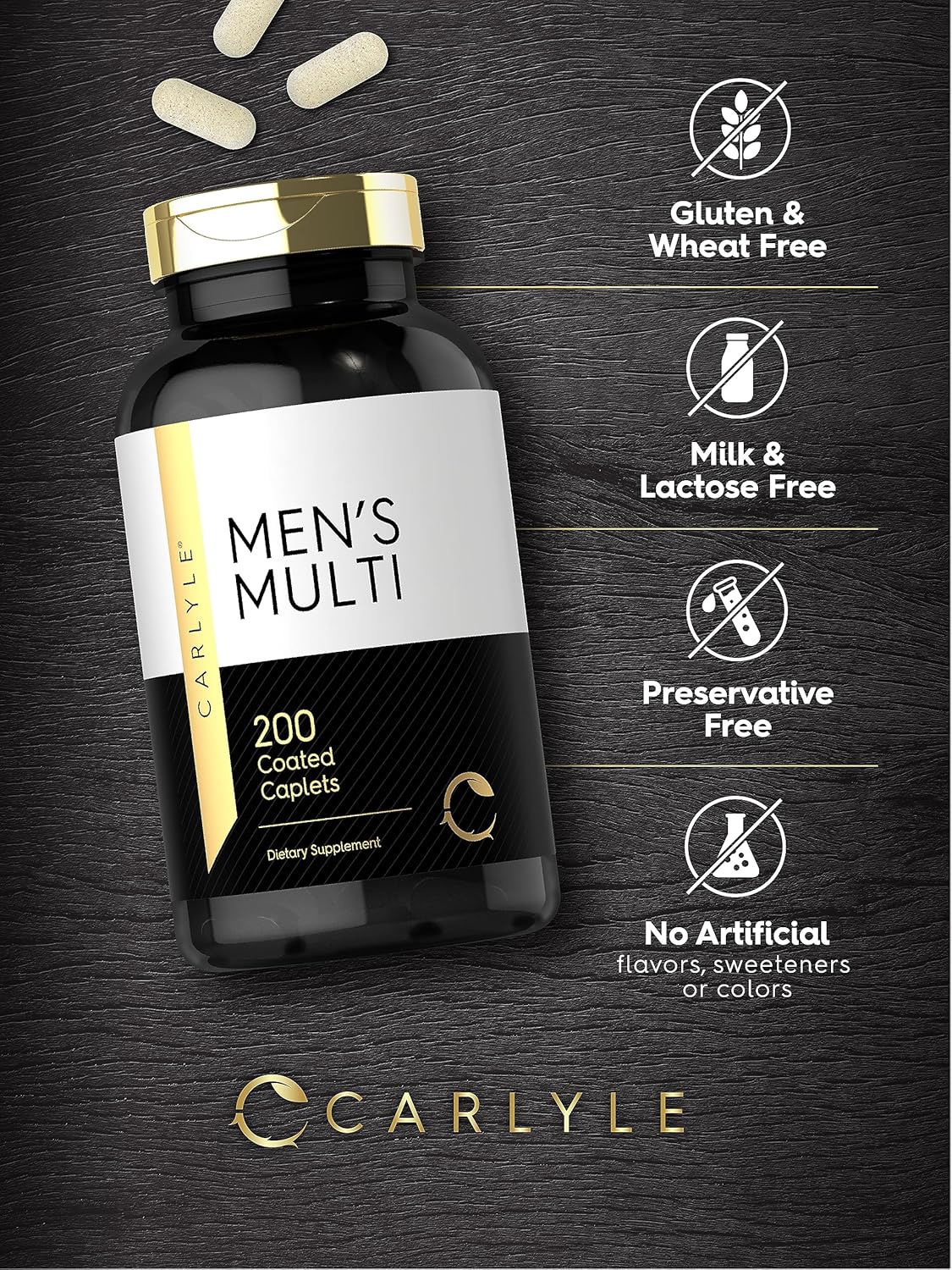 Carlyle Multivitamin for Men | 200 Caplets | with Vitamins A, C, D, E, & B Vitamins | Non-GMO & Gluten Free Daily Supplement : Health & Household