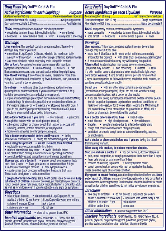 Vicks Dayquil & Nyquil Co-Pack, Cold & Flu Medicine, Powerful Multi-Symptom Daytime & Nighttime Relief For Headache, Fever, Sore Throat, Minor Aches & Pains, & Cough, 72Ct