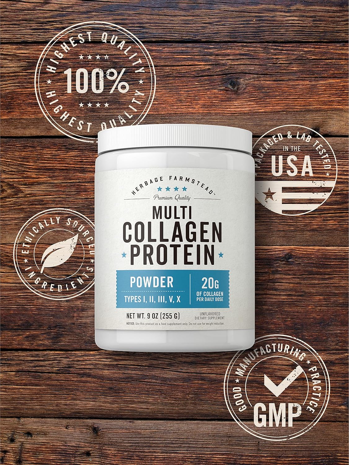 Carlyle Multi Collagen Protein Powder | 9oz | Unflavored | Types I, II, III, V, X | 20g Per Daily Dose | Non-GMO, Gluten Free | by Herbage Farmstead : Health & Household