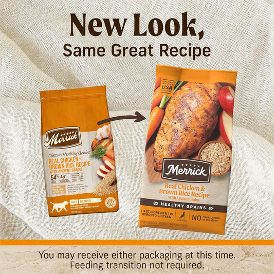 Merrick Healthy Grains Premium Adult Dry Dog Food, Wholesome And Natural Kibble With Chicken And Brown Rice - 12.0 Lb. Bag