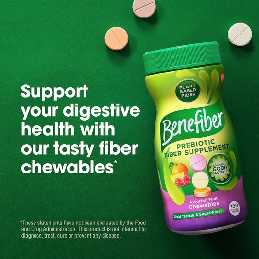 Benefiber Chewable Prebiotic Fiber Supplement Tablets for Digestive Health, Assorted Fruit avors - 100 Count