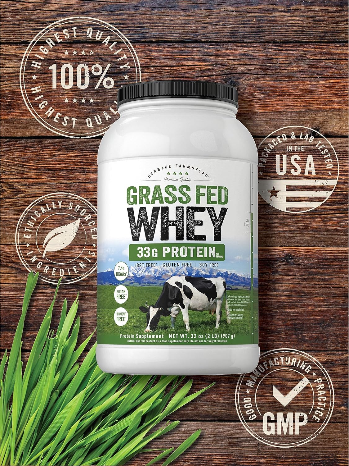 Carlyle Grass Fed Whey Protein Powder | 2lb | 33g of Protein Per Serving | Unflavored | Sugar and Hormone Free | Non-GMO and Gluten Free Supplement | by Herbage Farmstead : Health & Household