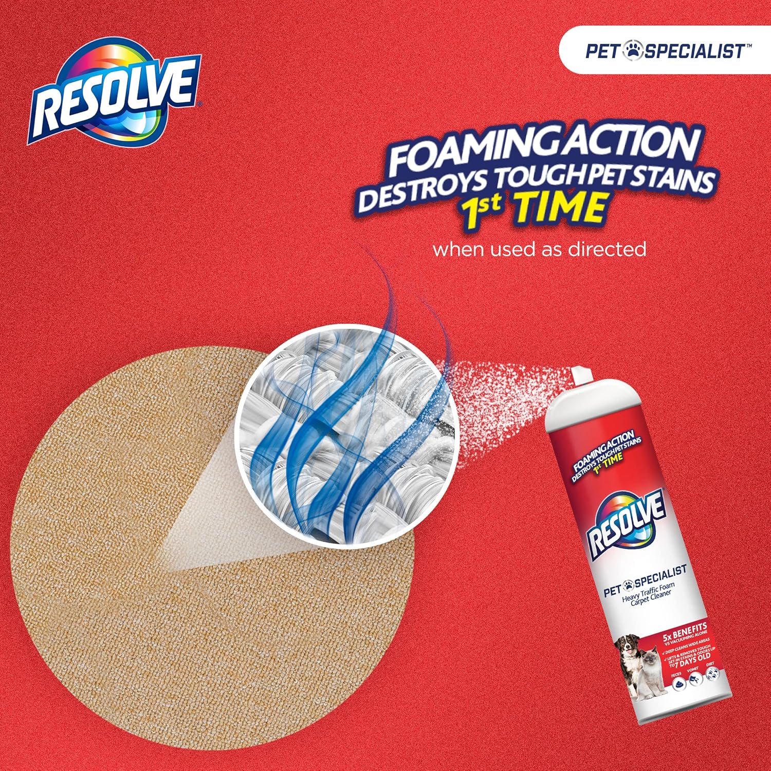 Resolve Pet Specialist Easy Clean Brushing Kit Includes High Traffic Foam Carpet Cleaner, Pet Stain And Odor Remover, 22Oz