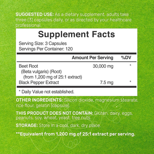 Beet Root Capsules 30000mg Per Serving, 360 Count, with Black Pepper Extract – Enhanced Absorption, Pure Beet Root Powder Source