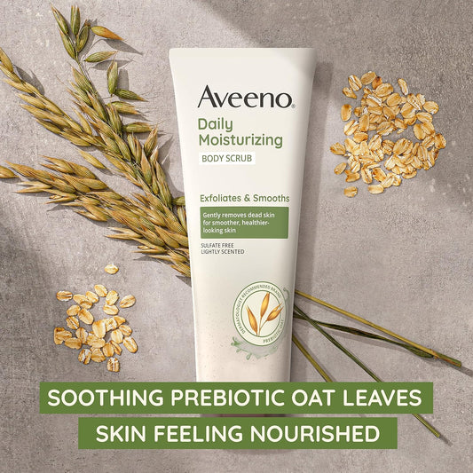 Aveeno Daily Moisturizing Body Scrub, Exfoliating Body Wash For Smoother, Healthier Looking Skin, Soothing Prebiotic Oat Formula, Sulfate-Free, Soap-Free & Dye-Free, 8 Oz