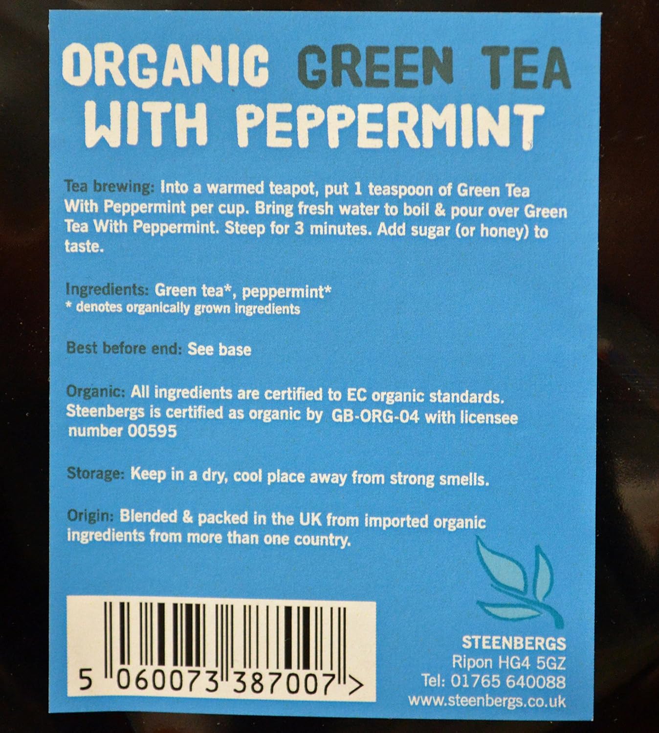 Steenbergs Organic Green Tea With Mint Loose Leaf Tea 250G