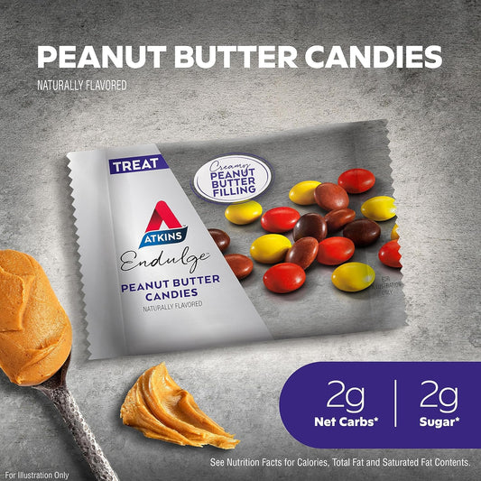 Atkins Endulge Treat, Peanut Butter Candies, 2g Net Carbs, 2g Sugar, Creamy Peanut Butter Filling, Low Carb, Low Sugar, 4 Packs (5 Count Each)
