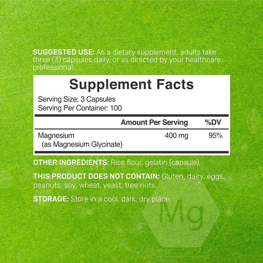 Magnesium Glycinate 400Mg | Elemental Magnesium - 300 Capsules | Chelated For Easy Absorption | Highly Purified Essential Trace Mineral For Muscle, Joint, Heart, & Immune Support