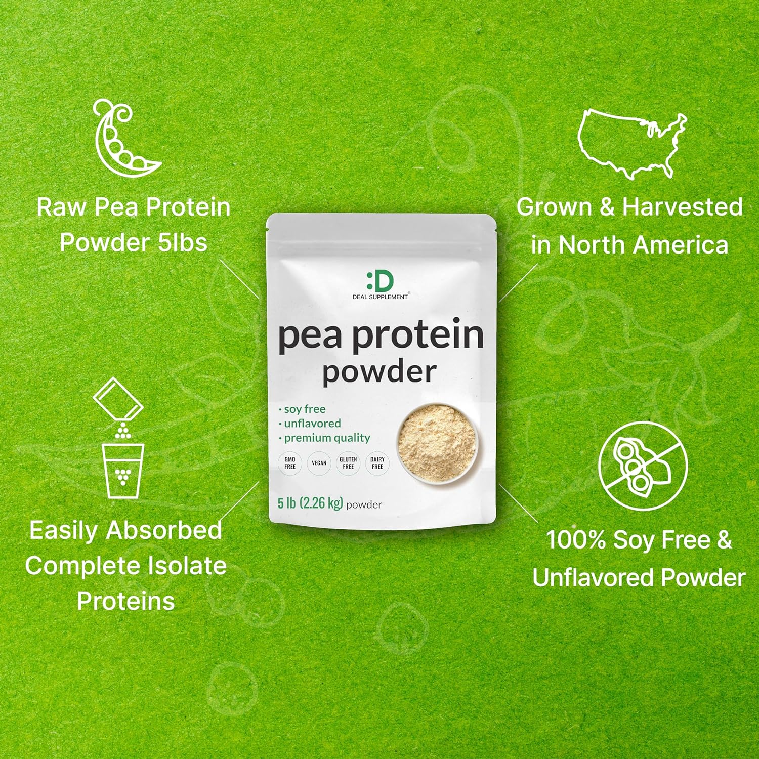 DEAL SUPPLEMENT Unflavored Pea Protein Powder, 5lbs – Premium North Am