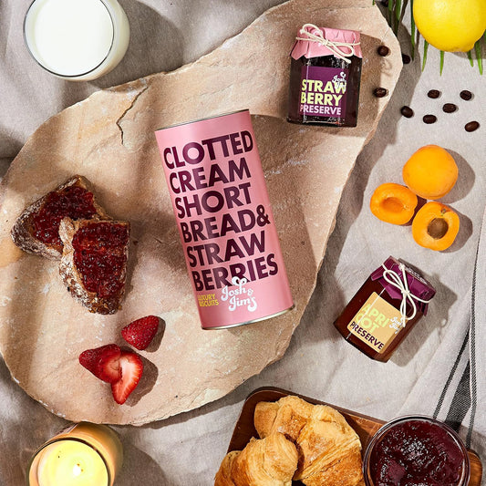 Josh & Jim'S Fruity Gift Pack, White Chocolate & Raspberry Shortbread 160G, Mini Strawberry & Apricot Preserve 114G, Quality Ingredients, Produced In Uk, Suitable For Vegetarians
