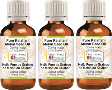 Greenwood Essential Pure Kalahari Melon Seed Oil (Citrullus Lanatus) Cold Pressed 100Ml X 3 (10 Oz)