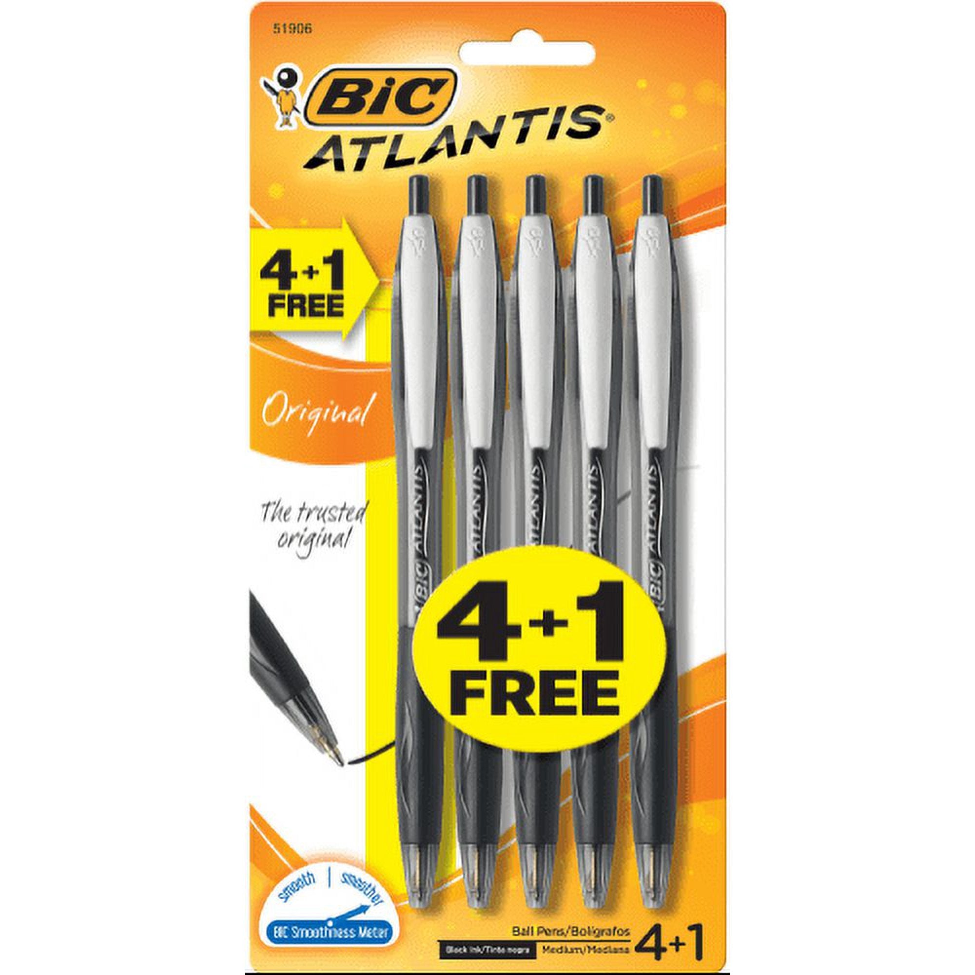 BIC Atlantis® Original Retractable Ball Pen, Black, 4+1 Pack