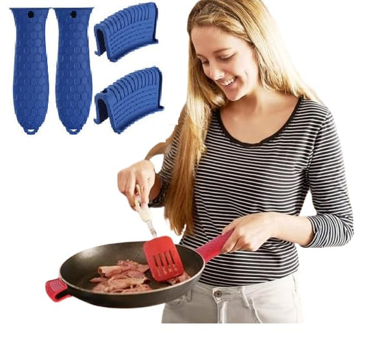 Silicone Hot Handle Holder Sleeve, Heat-Resistant, Non-Slip, Washable Grip Cover for Potholder Cast Iron Skillets, Frying Pans, Griddles & Metal Cookware -4 Pieces