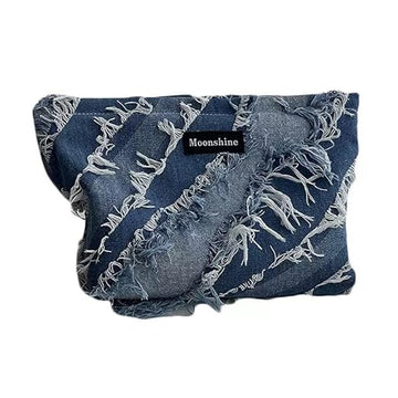 Denim Tassel Cosmetic Bag – Large Capacity Makeup Organizer, Zipper Beauty Clutch Bag, Korean Style Denim Pouch for Travel & Daily Use