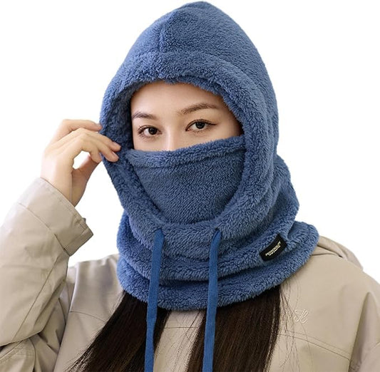 Hooded Fleece Ski Mask – Windproof Winter Face Mask for Men & Women, Thermal Balaclava Hat with Scarf for Cold Weather, Snowboarding
