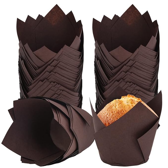 Tulip Muffin Paper Baking Cups –Oil-Proof Cupcake Liners with Stripe Pattern for Weddings, Birthdays, Baby Showers, Parties, and Baking(100Pcs)