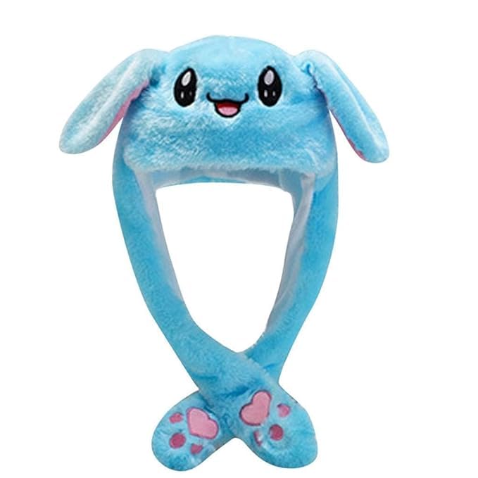 Unisex Plush Rabbit Hat with Moving Ears – Cute Jumping Bunny Cap for Kids & Adults, Soft TikTok Animal Hat for Cosplay, Parties (Packof2)