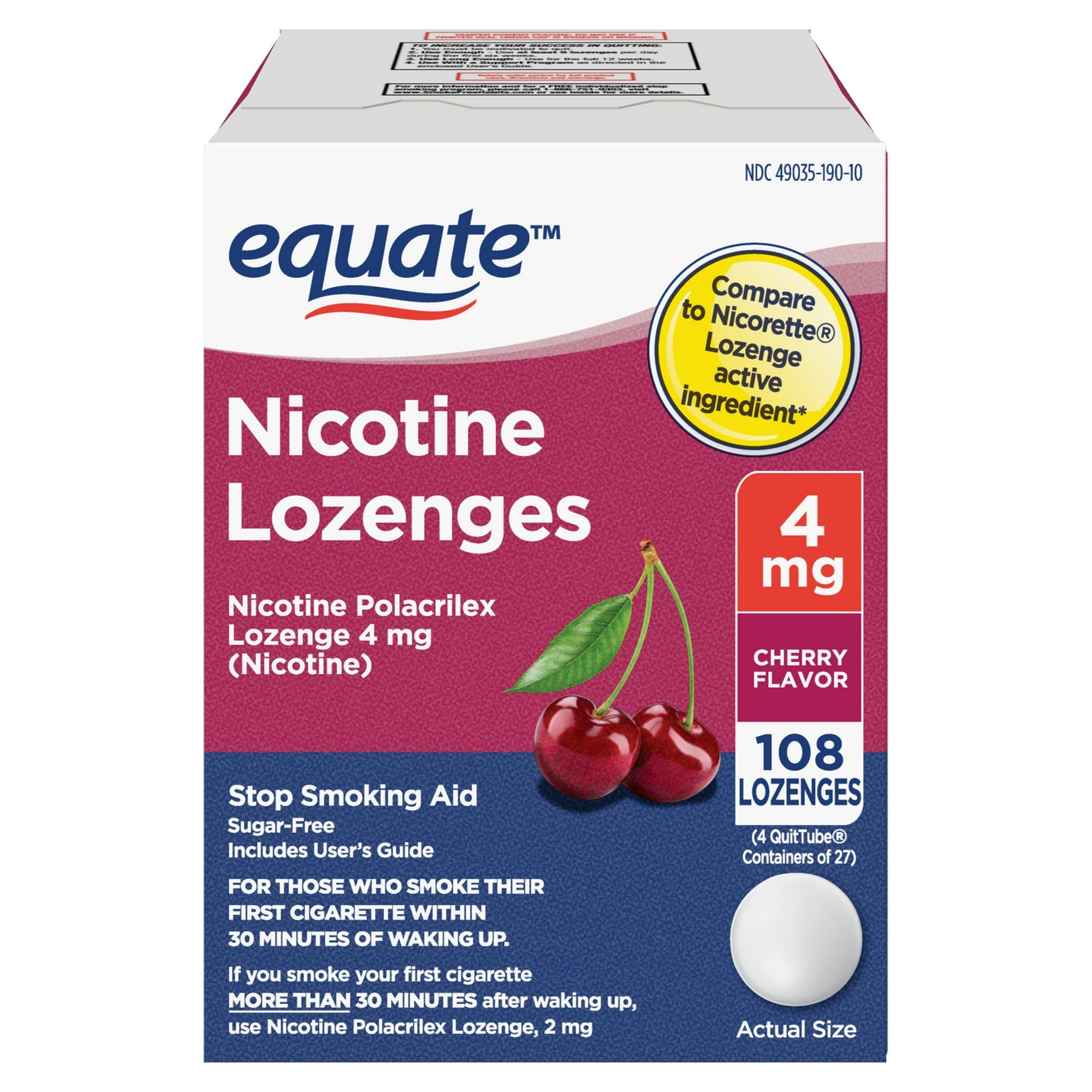 Equate - Nicotine Lozenge 4mg, Cherry Flavor, Lozenges