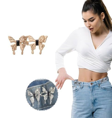 Butterfly Jeans Tight Buttons – Adjustable No-Sew Waist Tightener for Jeans and More 57mm, Metal (Packof2)