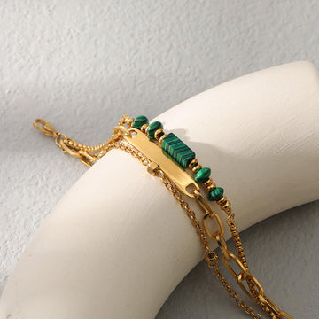 Cross-Border Stainless Steel Bracelet with 18K Real Gold Plating & Natural Stones – Three-Layer Design