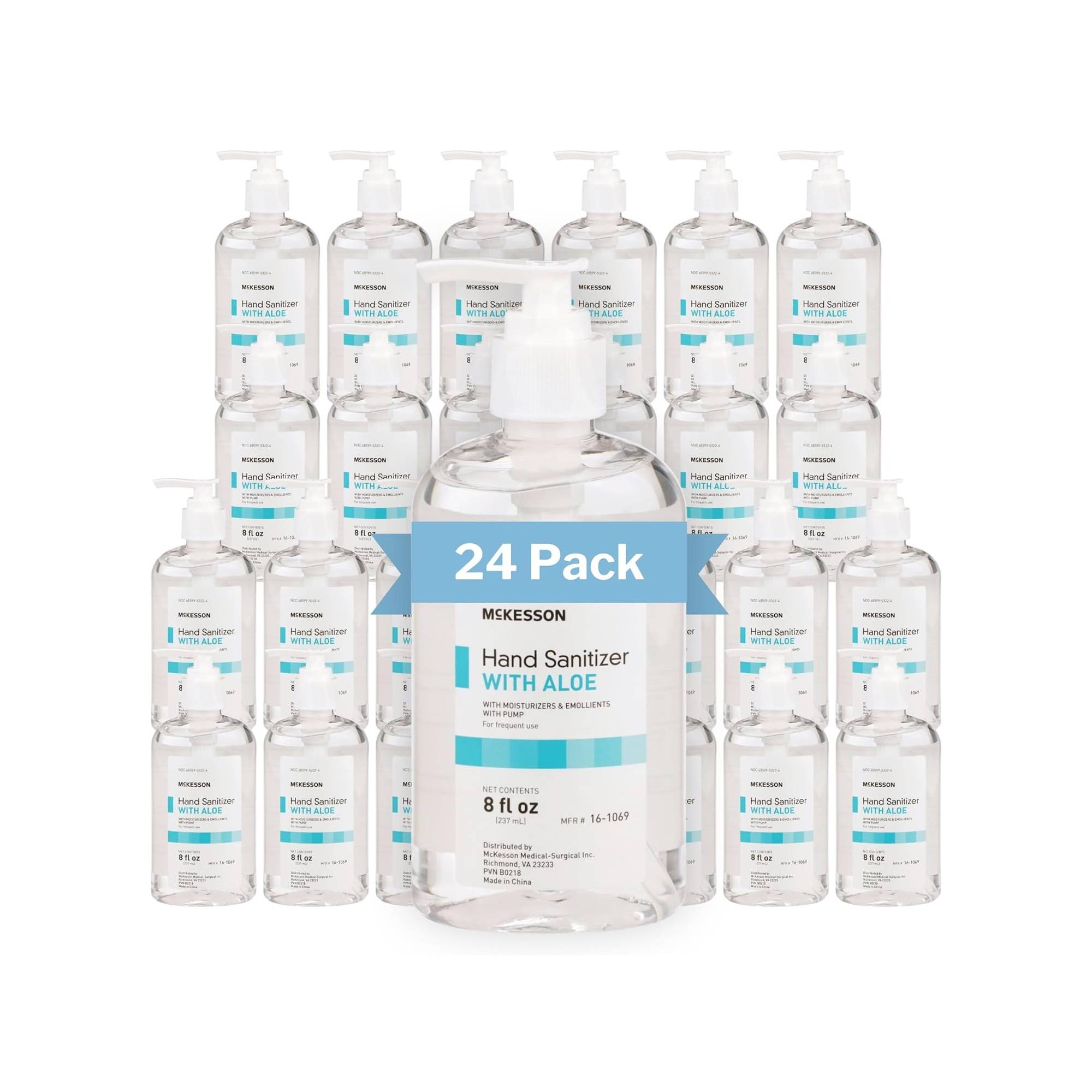 Mckesson Hand Sanitizer With Aloe, 62% Ethyl Alcohol, 8 Oz, 1 Count, 24 Packs, 24 Total