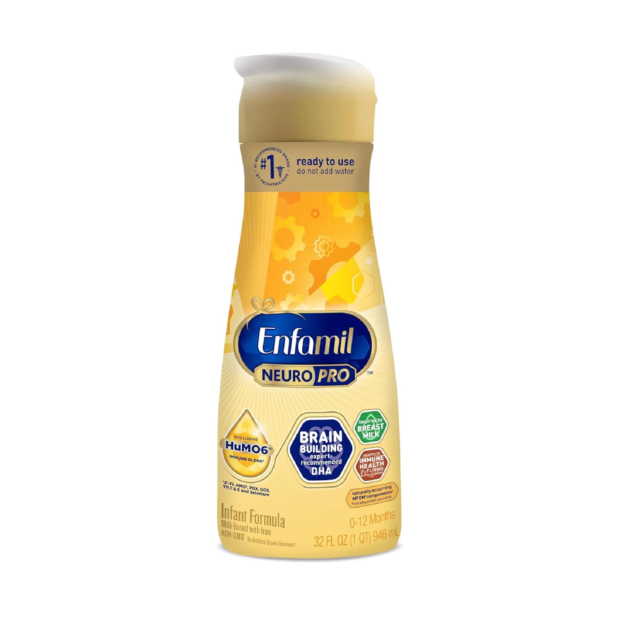Enfamil NeuroPro Baby Formula, MFGM* 5-Year Benefit, Expert-Recommended Brain-Building Omega-3 DHA, Exclusive Immune Supporting HuMO6 Blend, Ready-to-Feed Infant Formula, Liquid, 32 Fl Oz