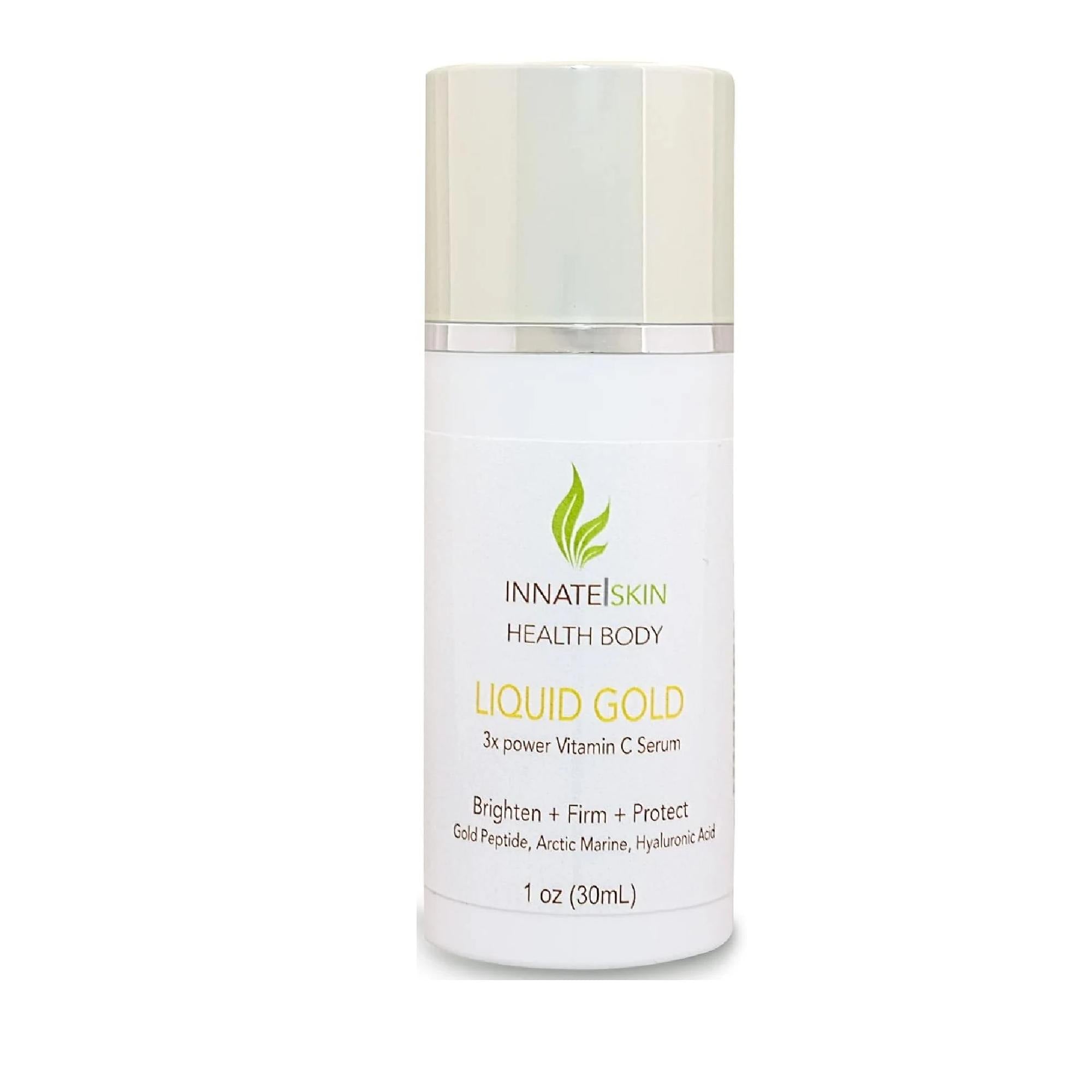 Liquid Gold Vitamin C Serum with Hyaluronic Acid, Gold Peptides and Artic Marine. Vitamin C for Face. Skin brightening serum for face, 1   pump by Innate Skin Health Body