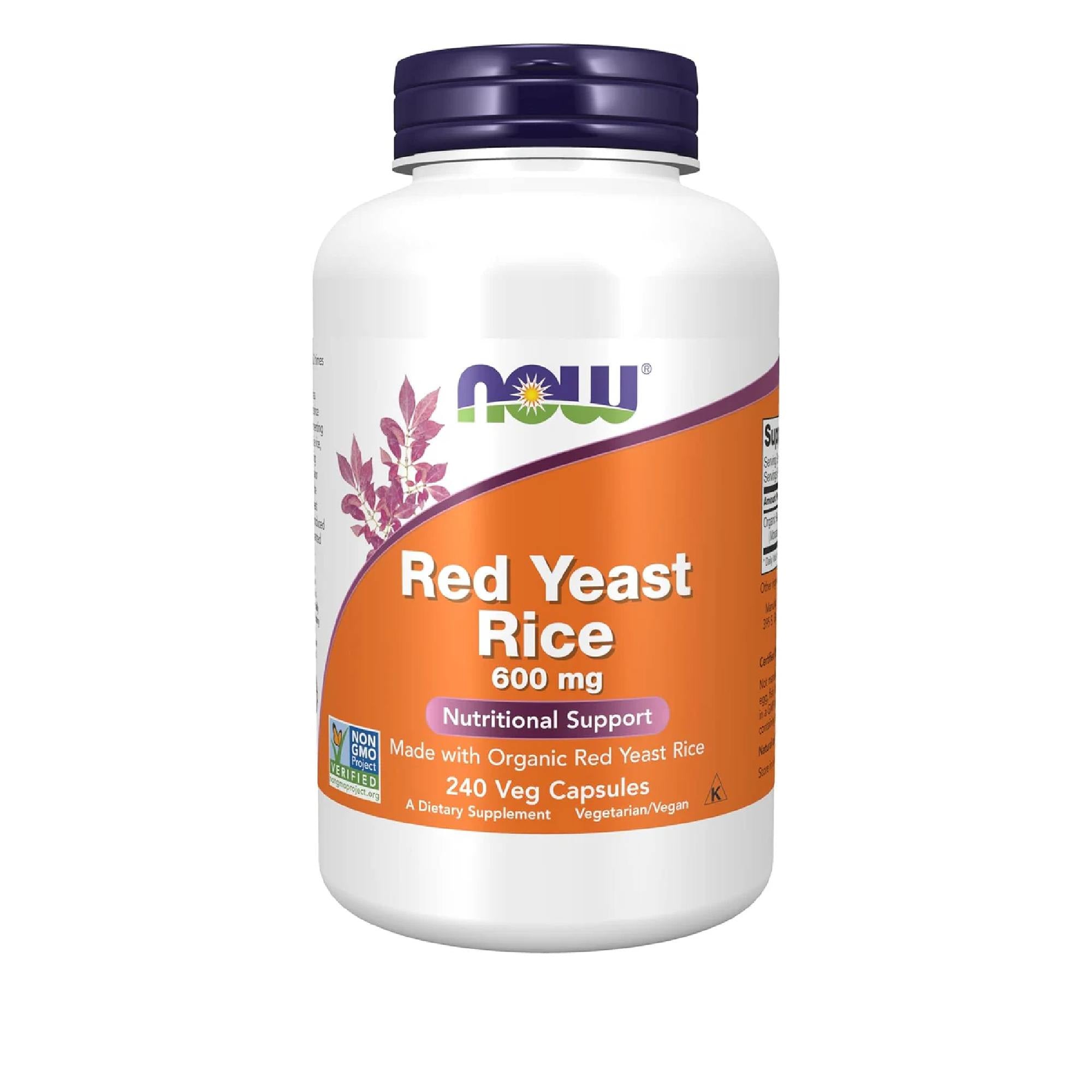 NOW Supplements, Red Yeast Rice 600 mg, Made with Organic Red Yeast Rice, 240 Veg Capsules