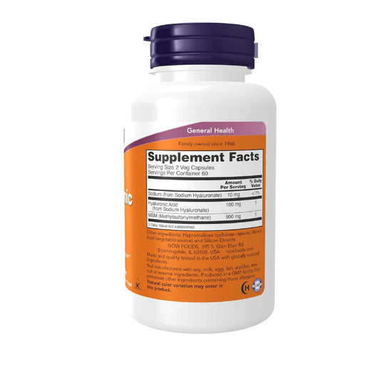 Now Foods Supplements, Hyaluronic Acid 50 Mg With Msm, Joint Support*, 120 Veg Capsules