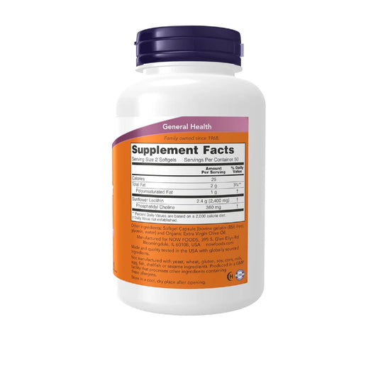 Now Foods Supplements, Sunflower Lecithin 1200 Mg With Phosphatidyl Choline, 100 Softgels