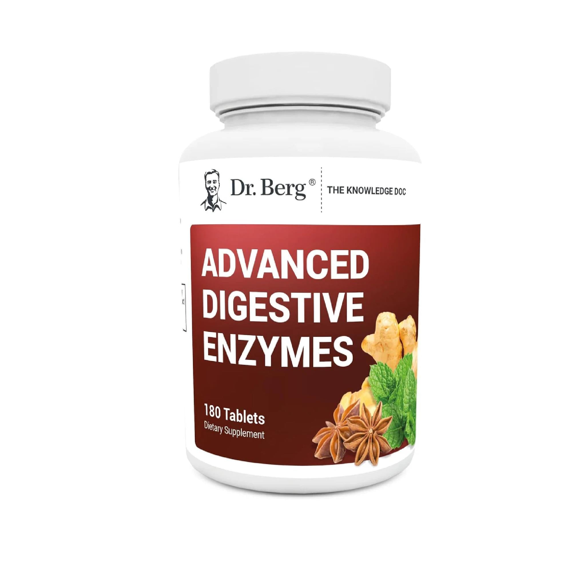 Dr. Berg Advanced Digestive Enzymes With Apple Cider Vinegar - Includes Digestive Health Ingredients Like Betaine Hydrochloride (Hci), Ginger Root & Peppermint Leaf - 180 Tablets