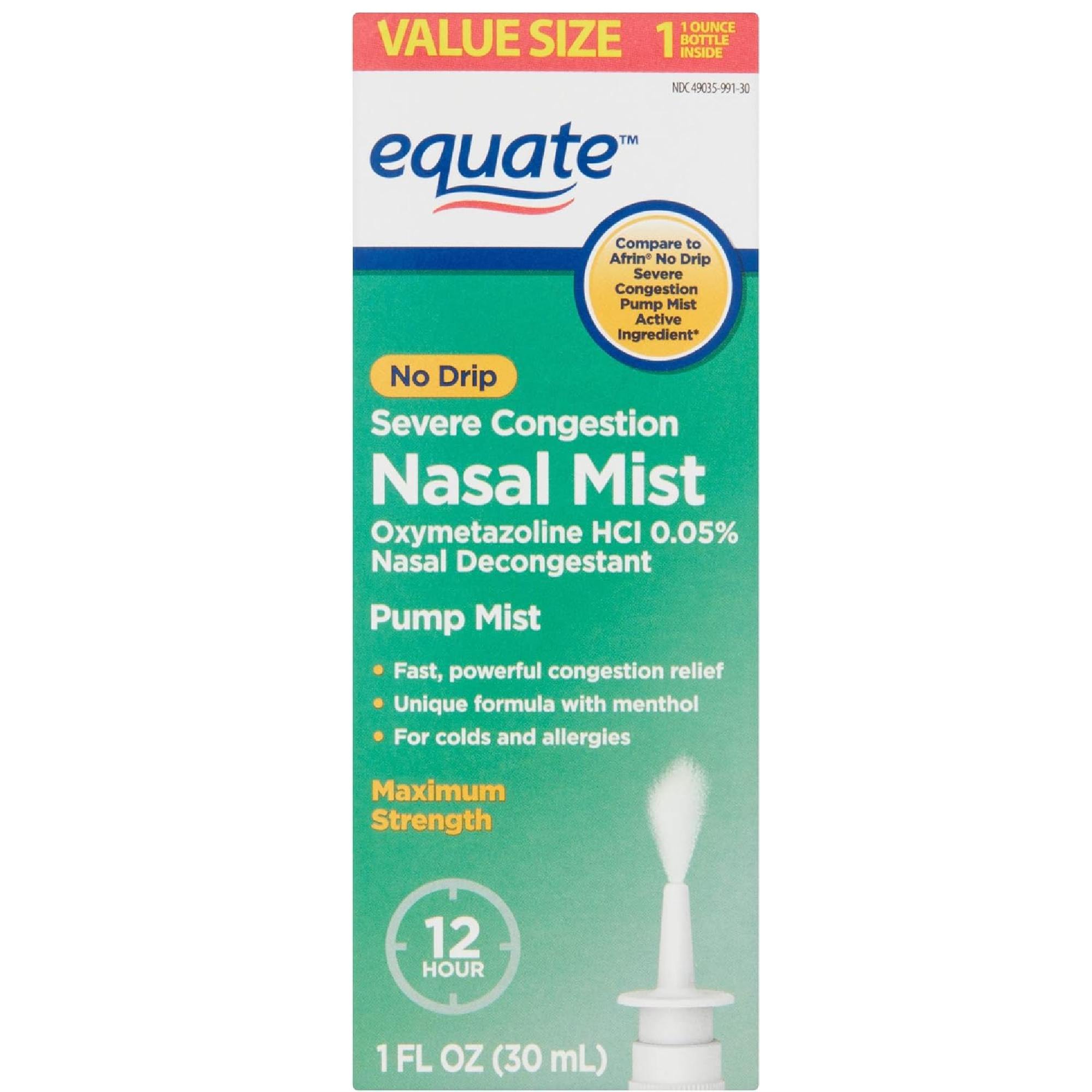 Equate No Drip Severe Congestion Nasal Mist – 1 Fl Oz