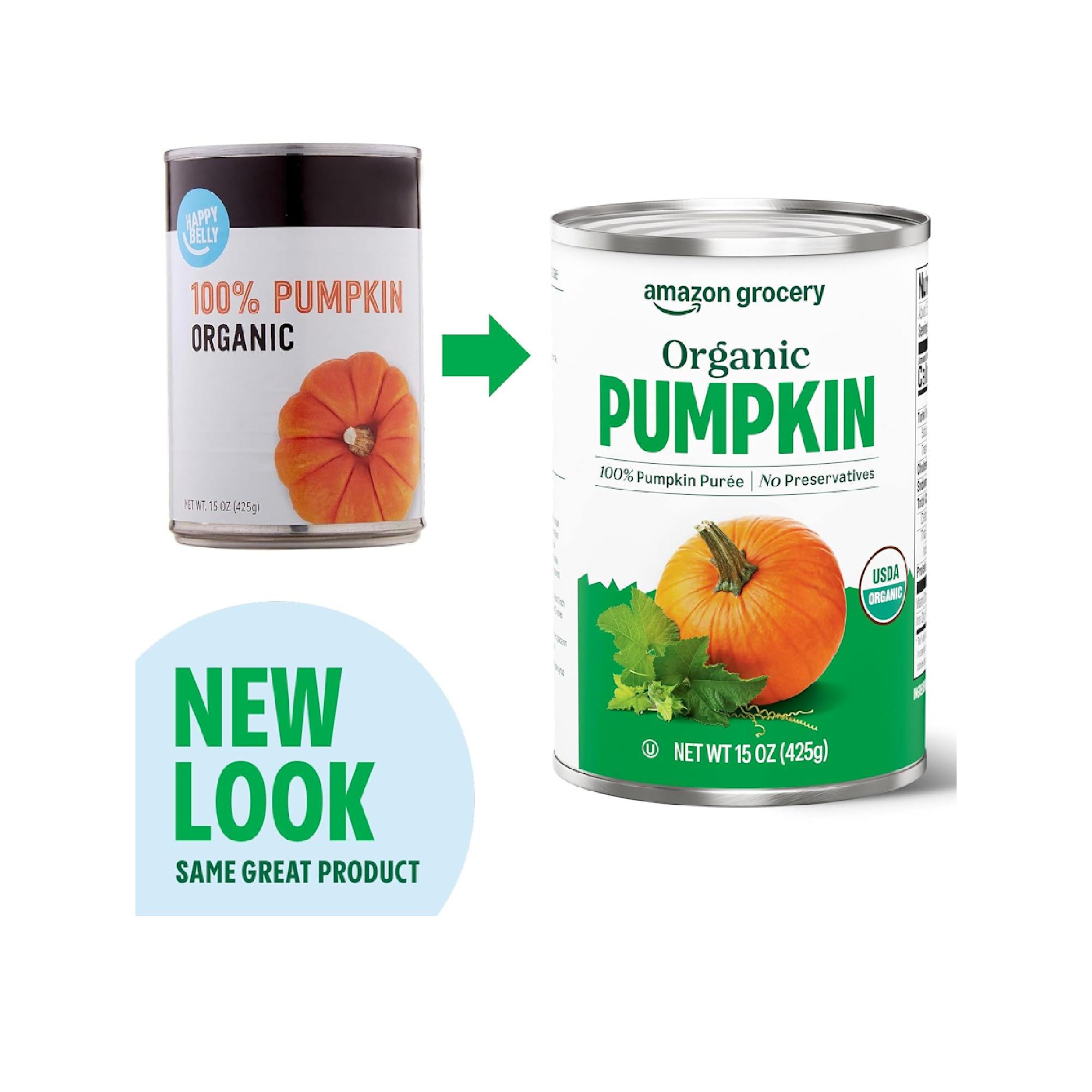 Amazon Brand - Happy Belly Organic 100% Pumpkin, Canned, 15 Ounce (Pack Of 1)