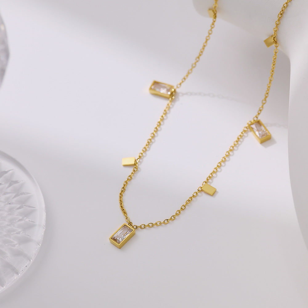 High-End Retro Zircon Necklace  – Light Luxury Titanium Steel Jewelry for Women