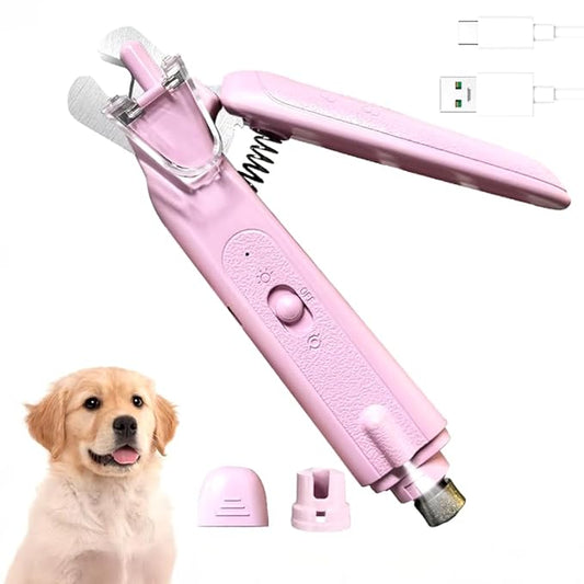 2-in-1 Dog Nail Grinder & Clippers, Quick Sensor & Safety Guard, USB Rechargeable with 2 LED Lights – White