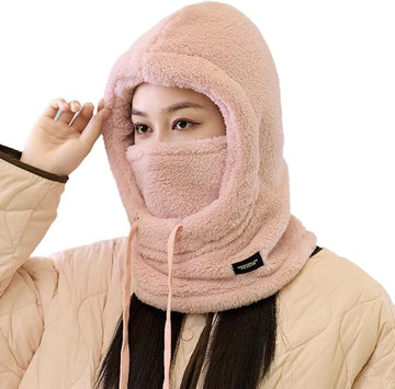 Hooded Fleece Ski Mask – Windproof Winter Face Mask for Men & Women, Thermal Balaclava Hat with Scarf for Cold Weather, Snowboarding