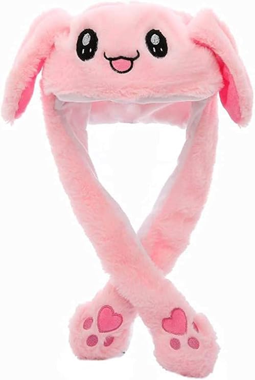 Unisex Plush Rabbit Hat with Moving Ears – Cute Jumping Bunny Cap for Kids & Adults, Soft TikTok Animal Hat for Cosplay, Parties (Packof2)