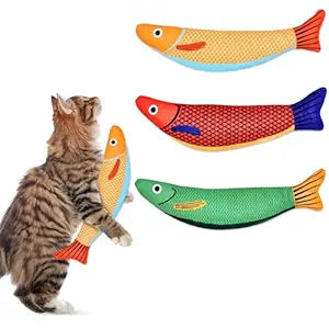 PetPrana Cat Toys, 3 Pack Catnip Fish Kickers with Crinkle Sound, Durable Plush Toys for Indoor Cats and Kittens, 9.4"