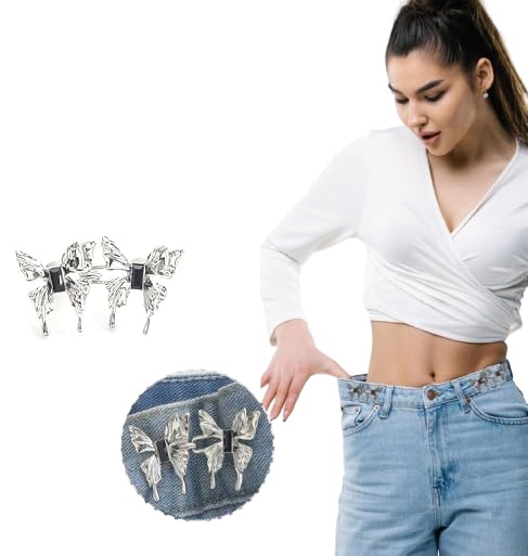 Butterfly Jeans Tight Buttons – Adjustable No-Sew Waist Tightener for Jeans and More 57mm, Metal (Packof2)