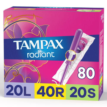 Tampax Radiant Tampons Trio Pack with LeakGuard Braid, Lite/Regular/Super Absorbency, 80 ct. - Unscented