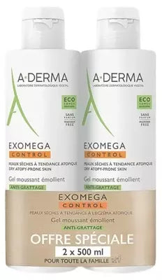 A-Derma Exomega Control Emollient Foaming Gel Anti-Scratching 2 X 500Ml