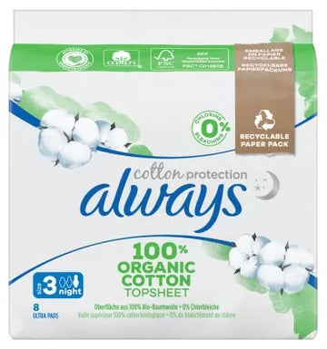 Always Cotton Protection 8 Sanitary Napkins Size 3 Night